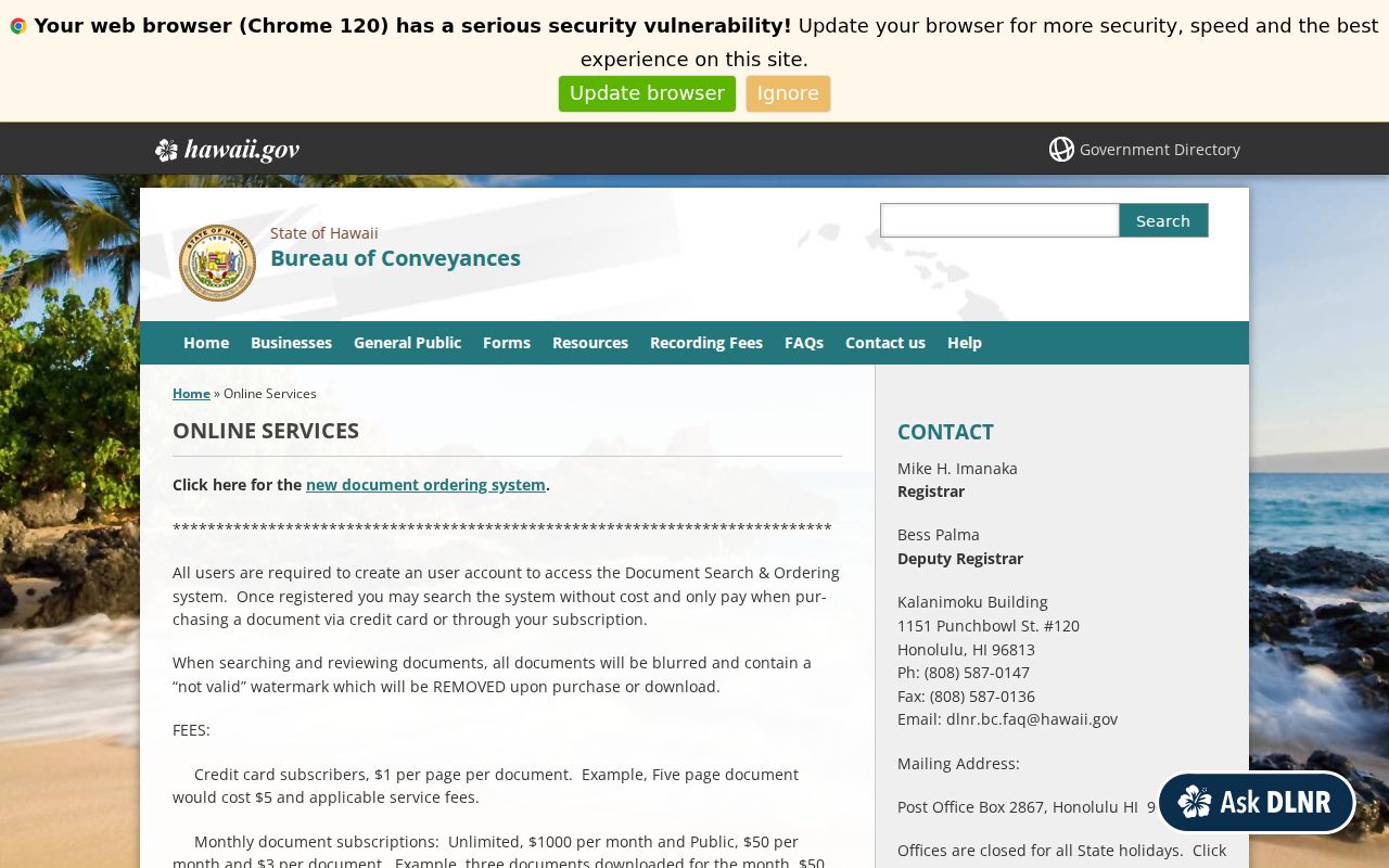 Kaneohe residents directory Bureau of Conveyances online services