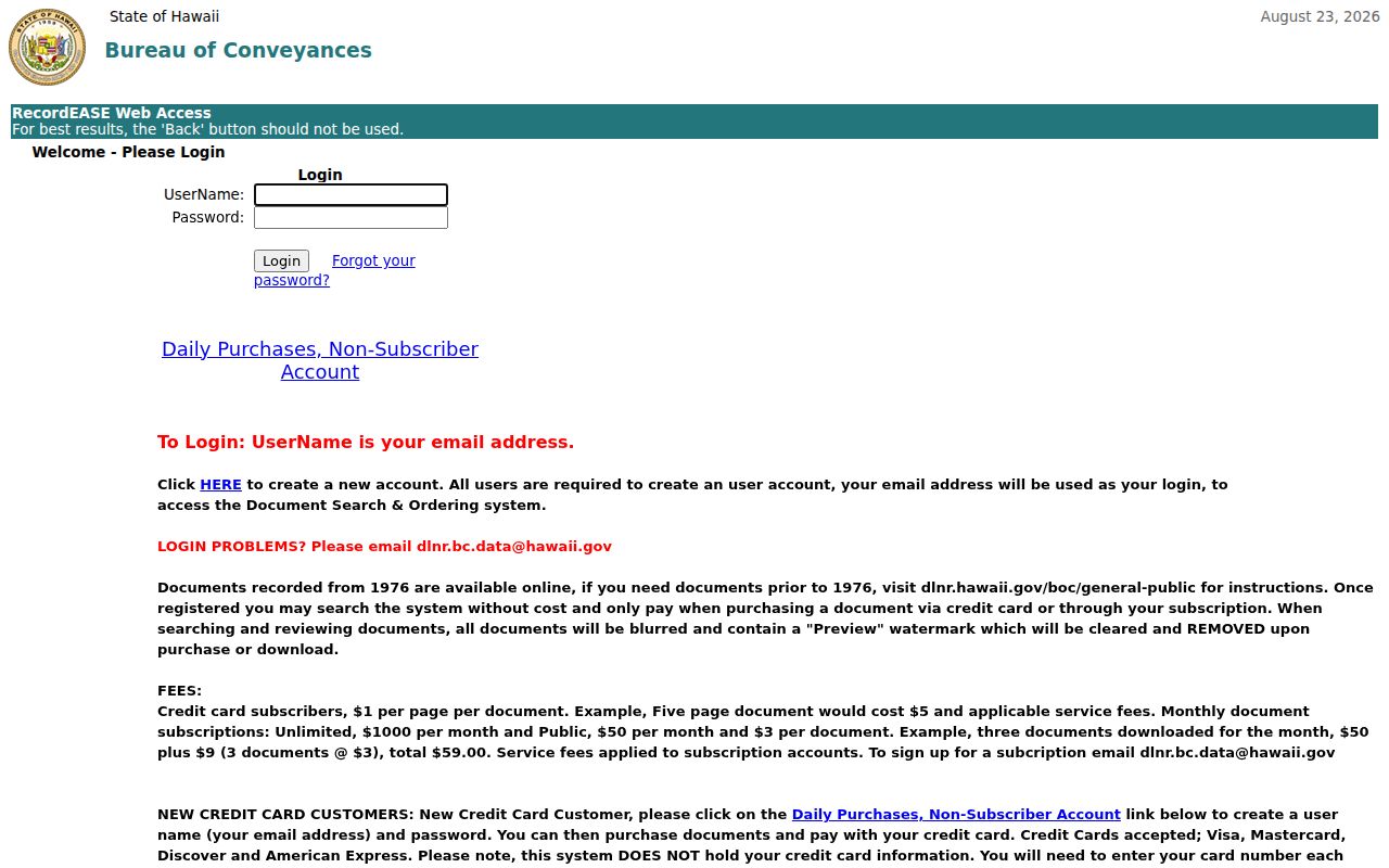Kaneohe previous residents Bureau of Conveyances deed index login